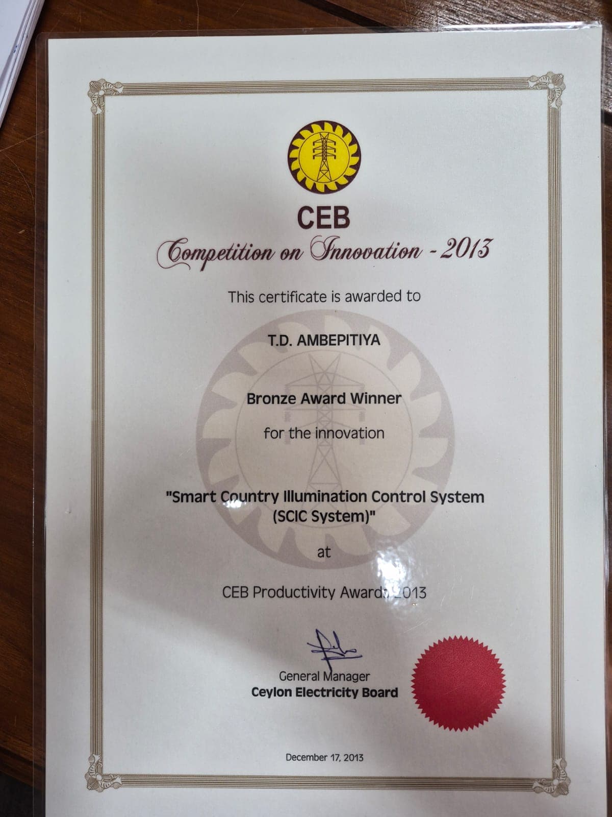 2013 CEB Bronze Award Certificate